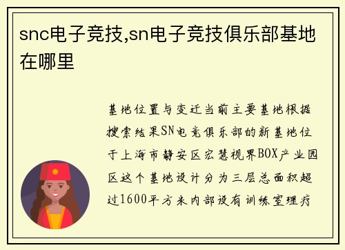 snc电子竞技,sn电子竞技俱乐部基地在哪里