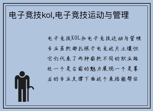 电子竞技kol,电子竞技运动与管理