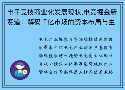 电子竞技商业化发展现状,电竞掘金新赛道：解码千亿市场的资本布局与生态破局